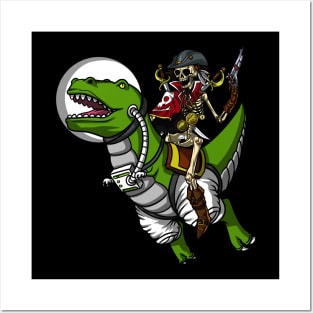 Skeleton Pirate Riding T-Rex Dinosaur Posters and Art